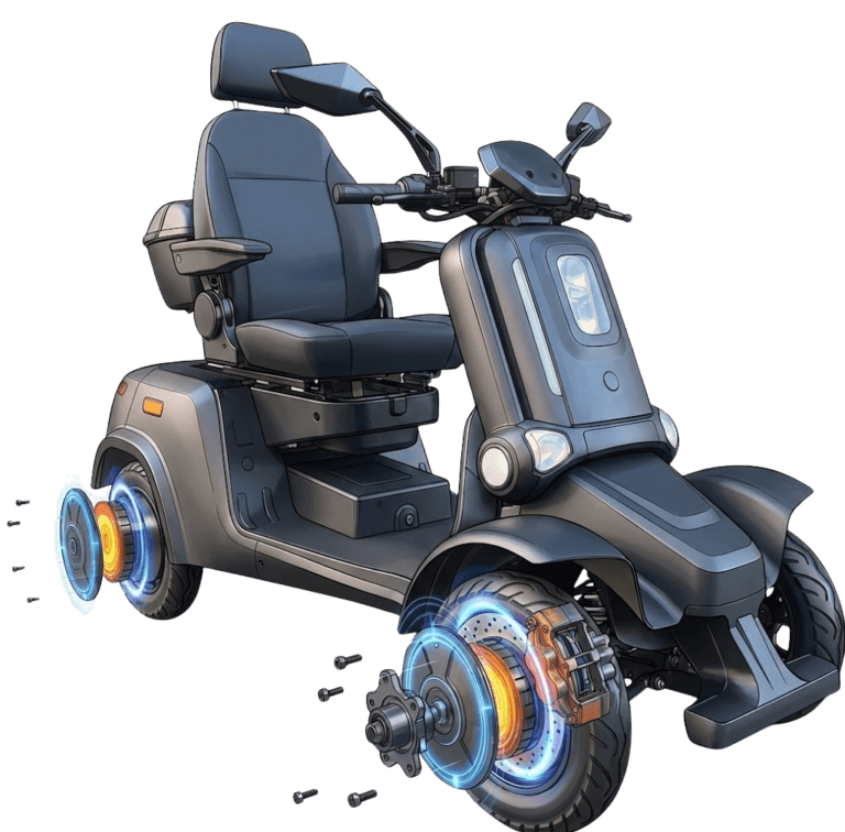 Scootmobiel remsysteem en sturen met flippers